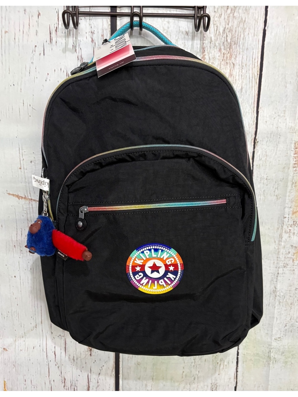 Kipling Seoul Backpack in Truly Black Rainbow w/Plush Keychain Brand New W/Tags